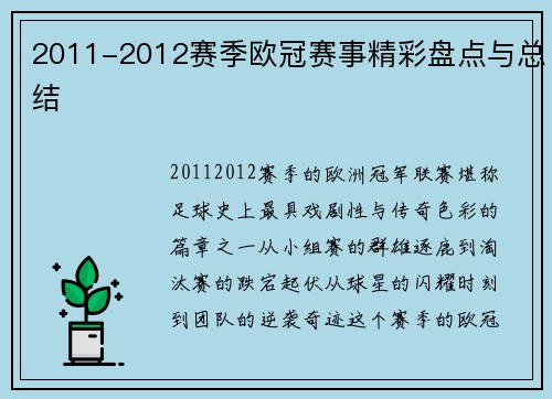 2011-2012赛季欧冠赛事精彩盘点与总结